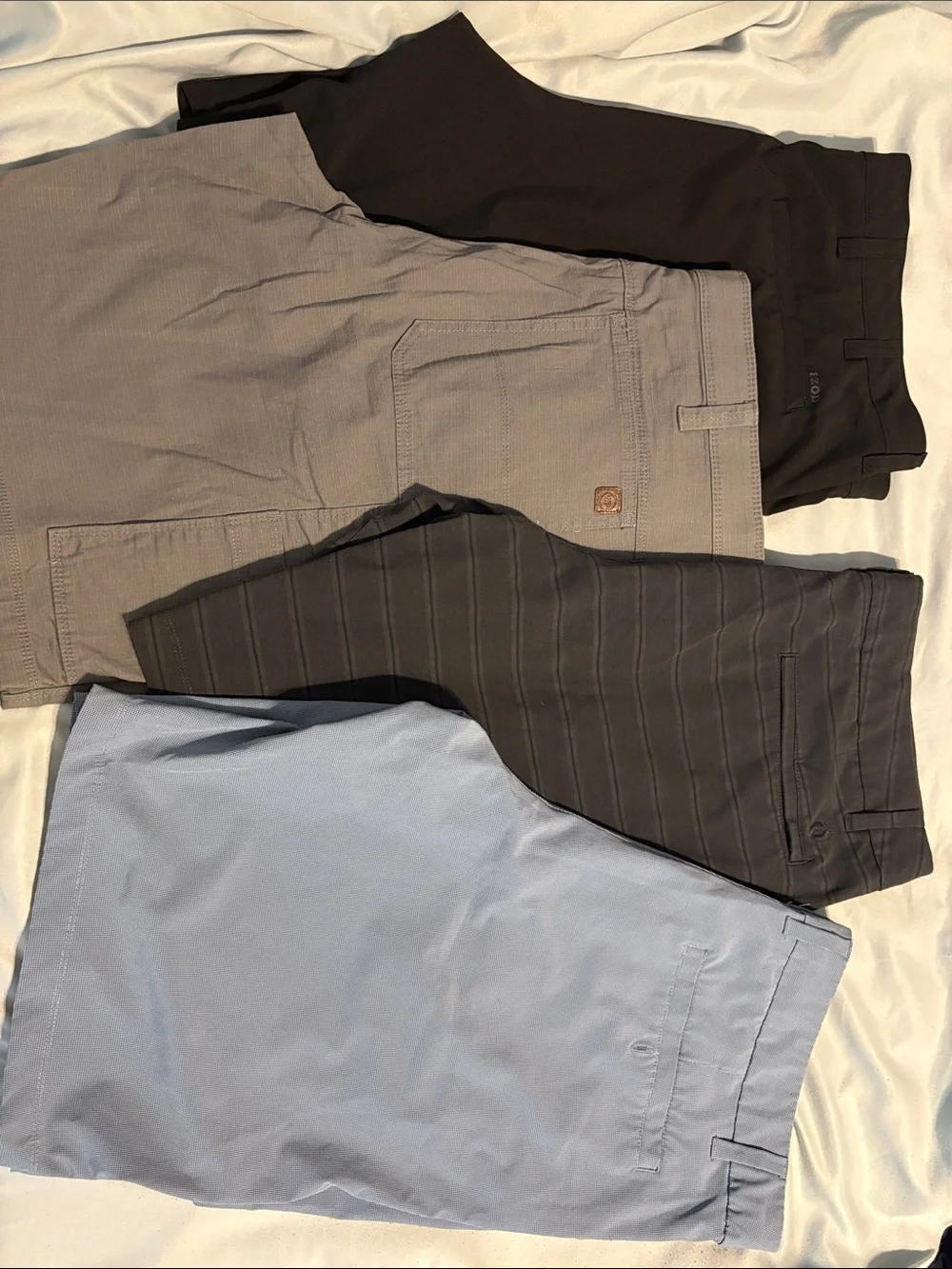 Men's Shorts - Black, Khaki Gray, Light Blue, Black & Grey Striped